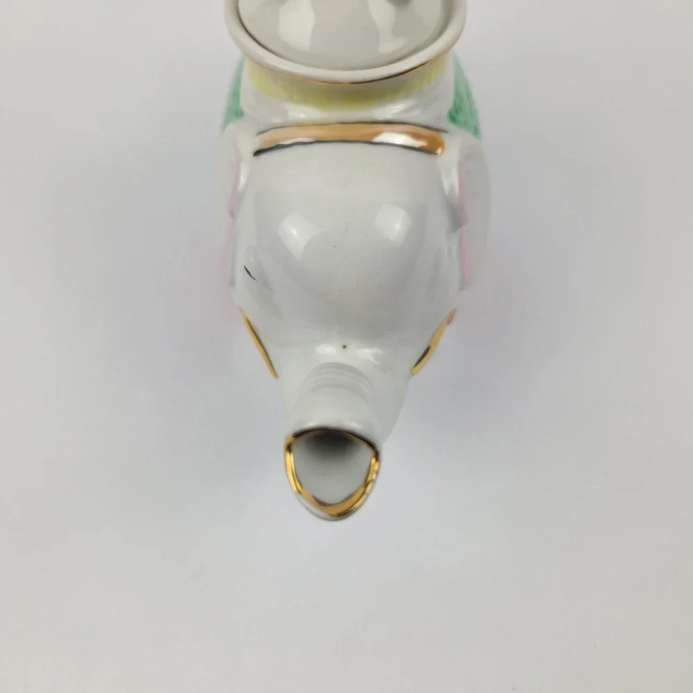 Vintage Elephant Teapot Porcelain Japan Gold Gilt Figural Tea Pot White Elephant